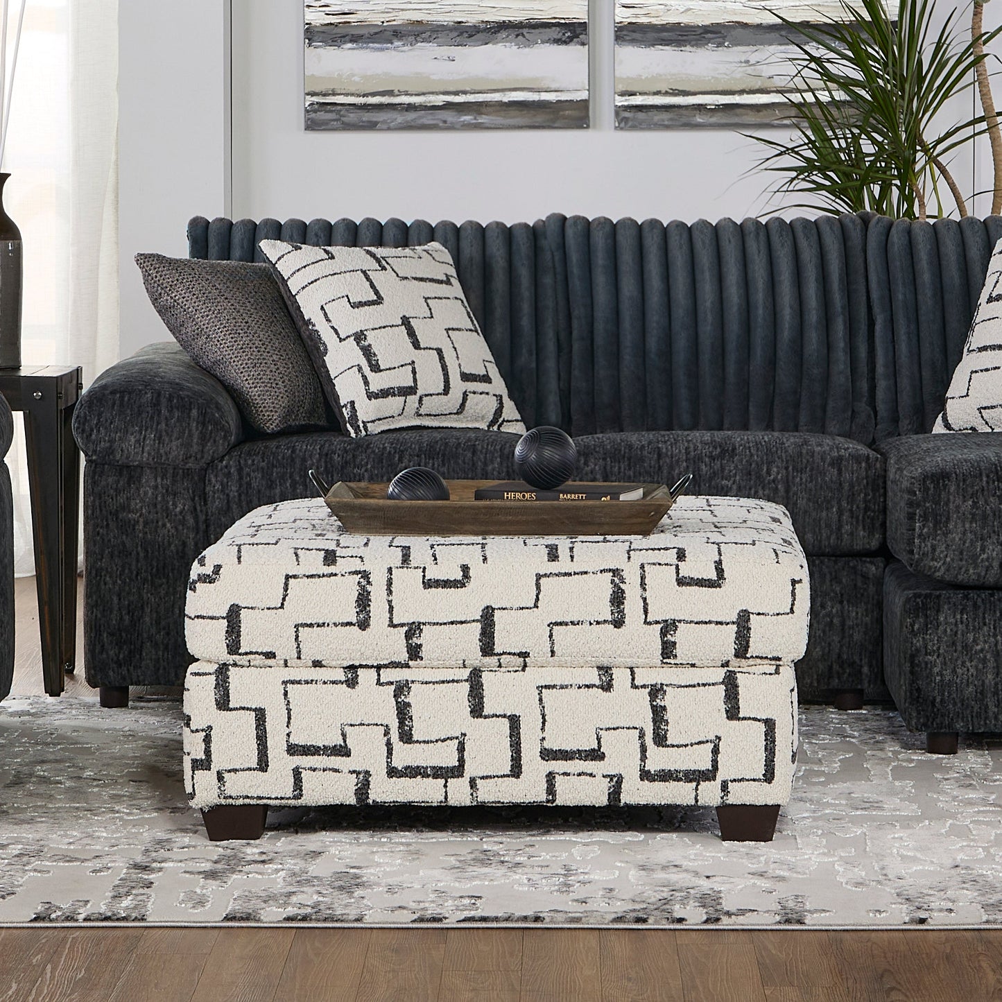 Roundhill Furniture Nason Geometric Patterned Ottoman