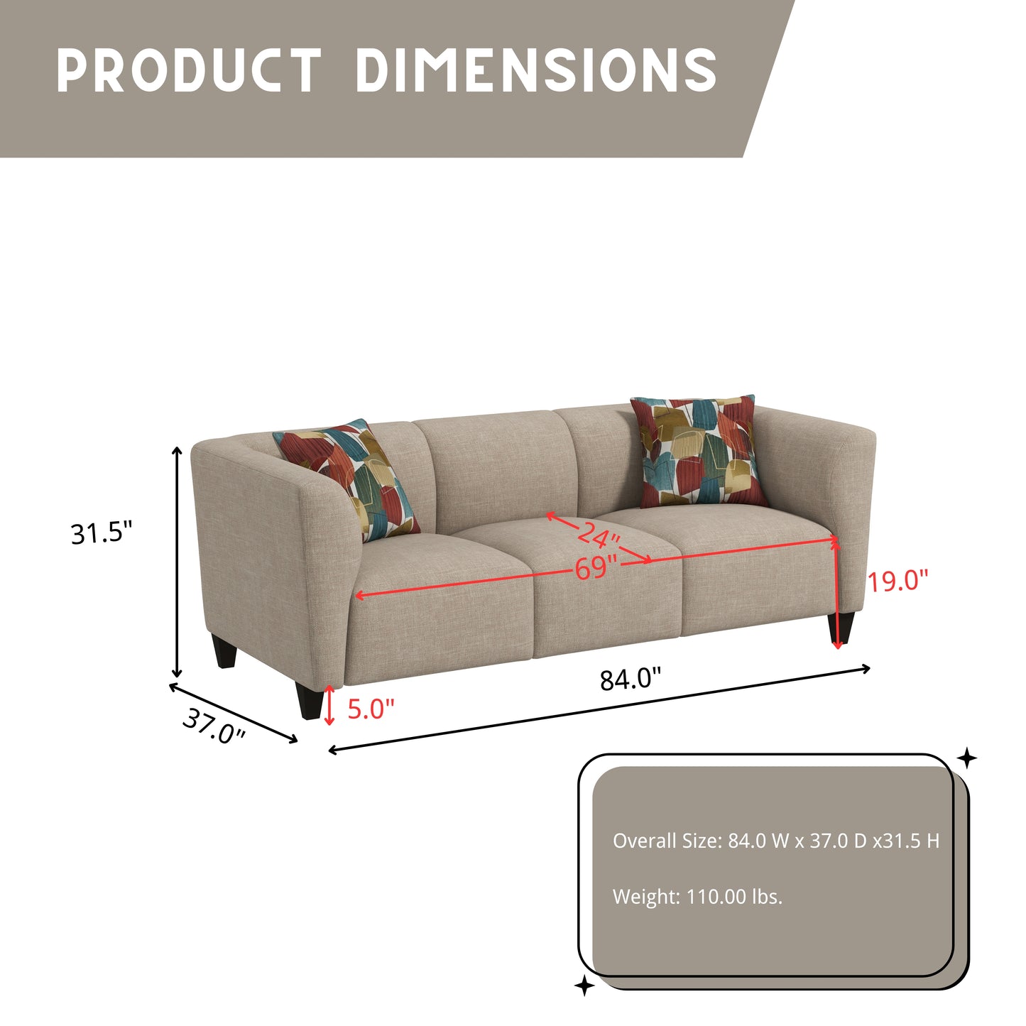 Roundhill Furniture Della Upholstered Stationary Sofa