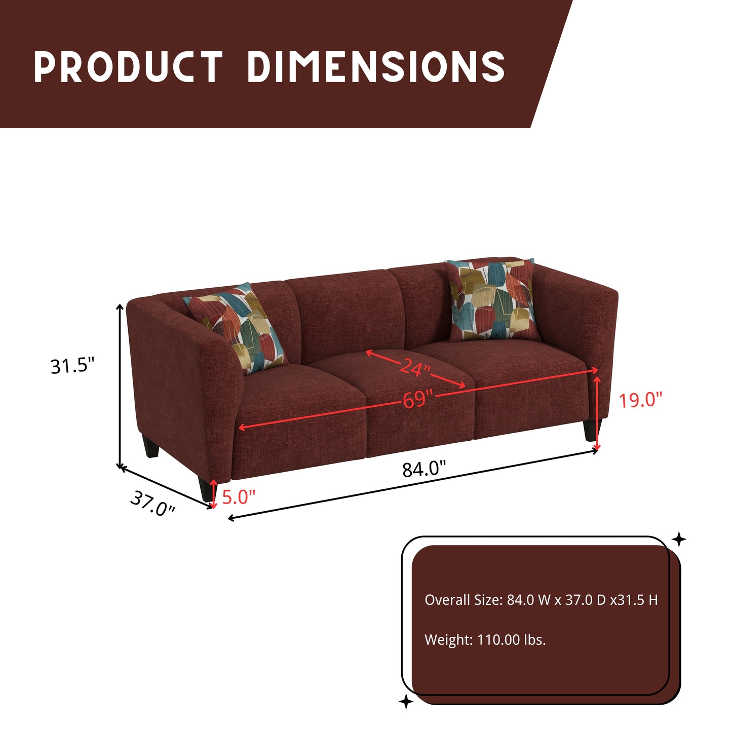 Roundhill Furniture Della Upholstered Stationary Sofa