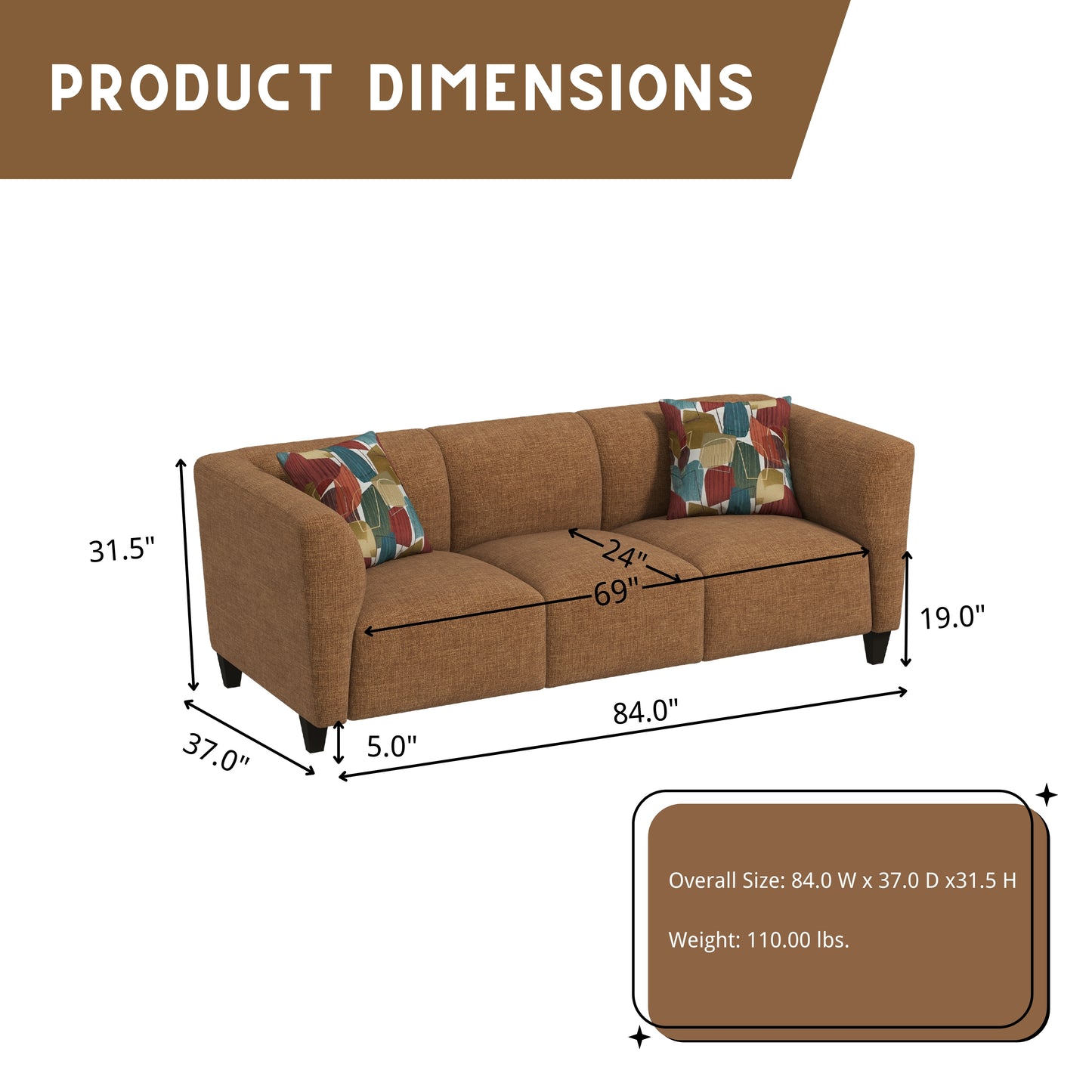 Roundhill Furniture Della Upholstered Stationary Sofa