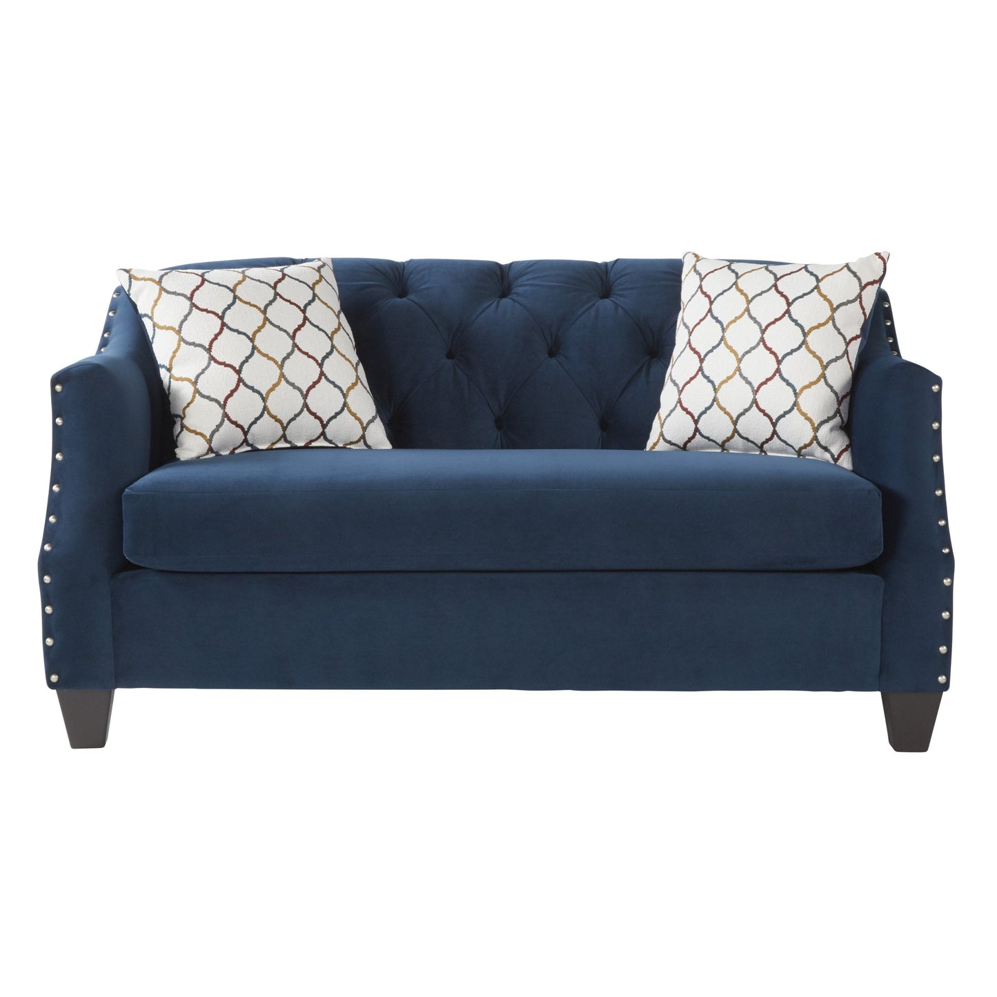 Moselle Transitional Modern Velvet Tufted Loveseat with Nainhead Trim, Blue