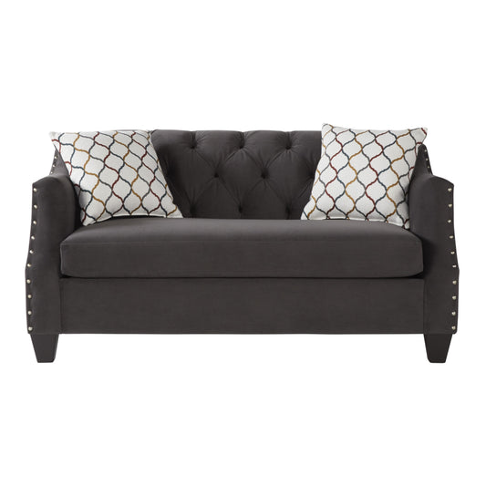 Moselle Transitional Modern Velvet Tufted Loveseat with Nainhead Trim, Gray