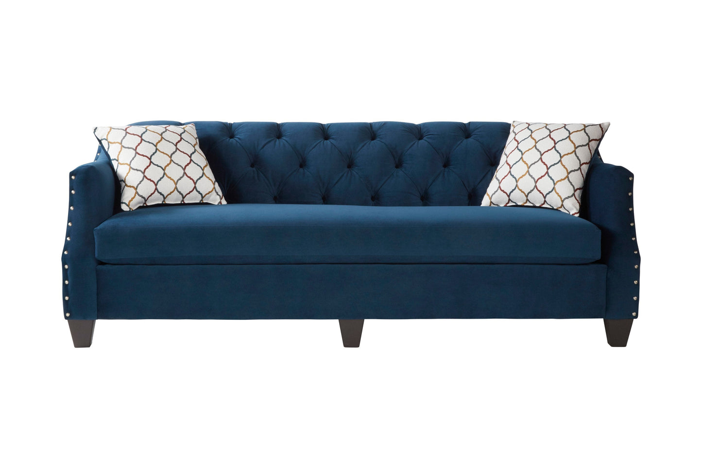 Moselle Transitional Modern Velvet Tufted Sofa with Nainhead Trim, Blue