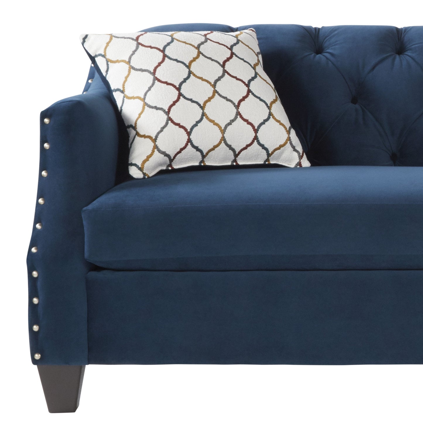 Moselle Transitional Modern Velvet Tufted Sofa with Nainhead Trim, Blue