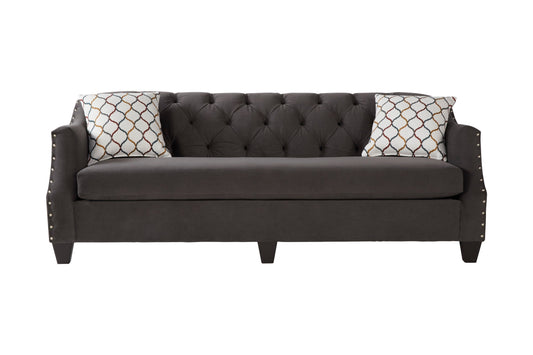 Moselle Transitional Modern Velvet Tufted Sofa with Nainhead Trim, Gray