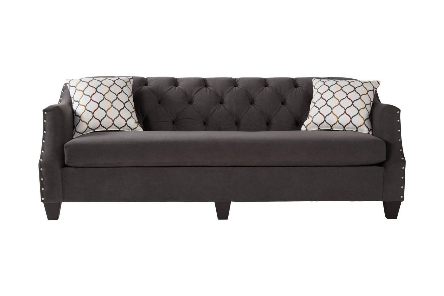 Moselle Transitional Modern Velvet Tufted Nailhead Trim Living Room Collection, Gray