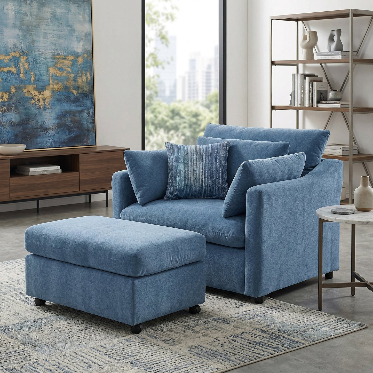 Roundhill Furniture Wilson 2-Piece Living Room Set, Chair and Ottoman
