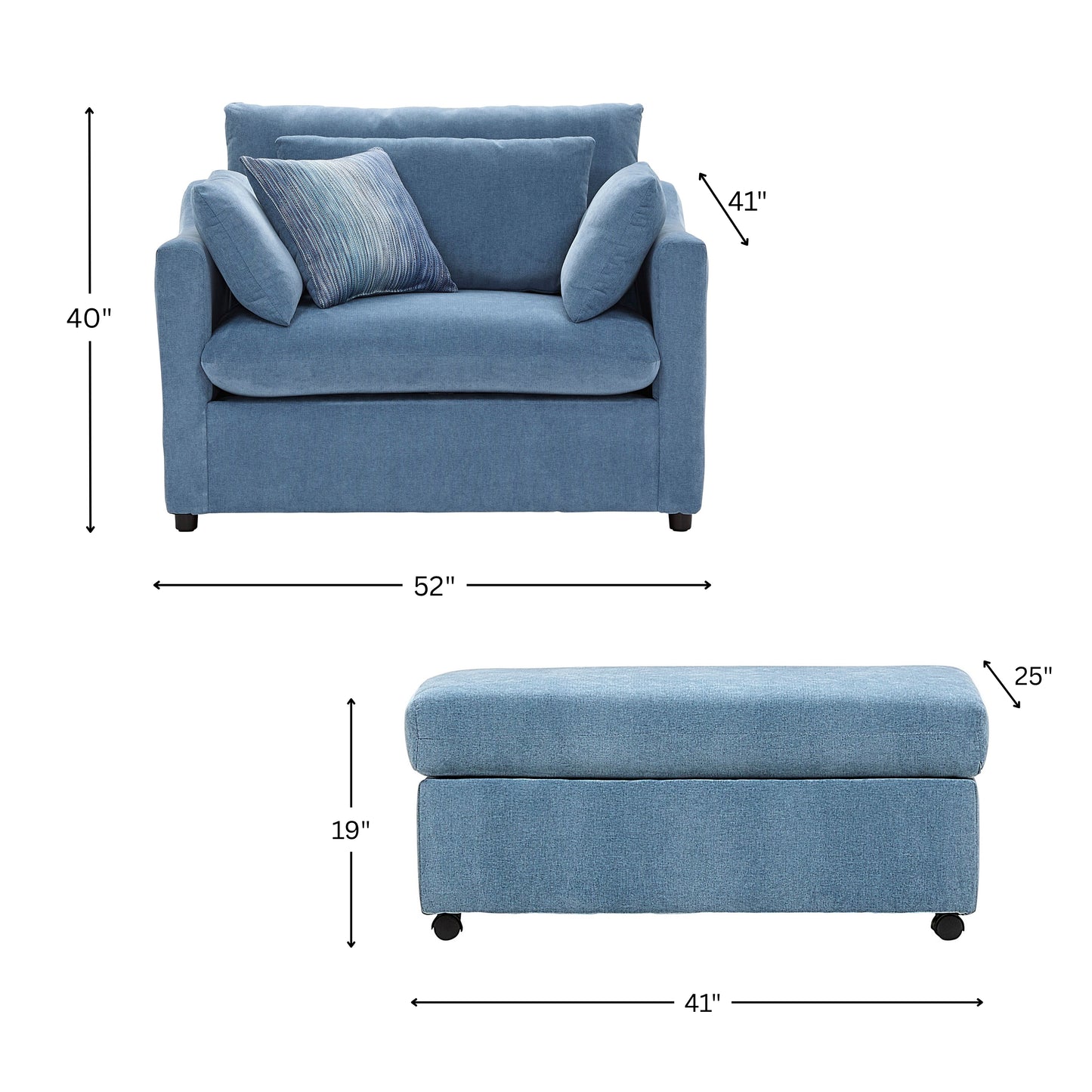 Roundhill Furniture Wilson 2-Piece Living Room Set, Chair and Ottoman