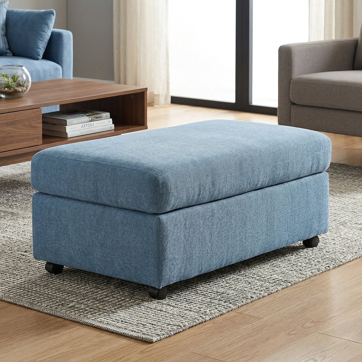 Roundhill Furniture Wilson Contemporary Upholstered Cocktail Ottoman with Casters