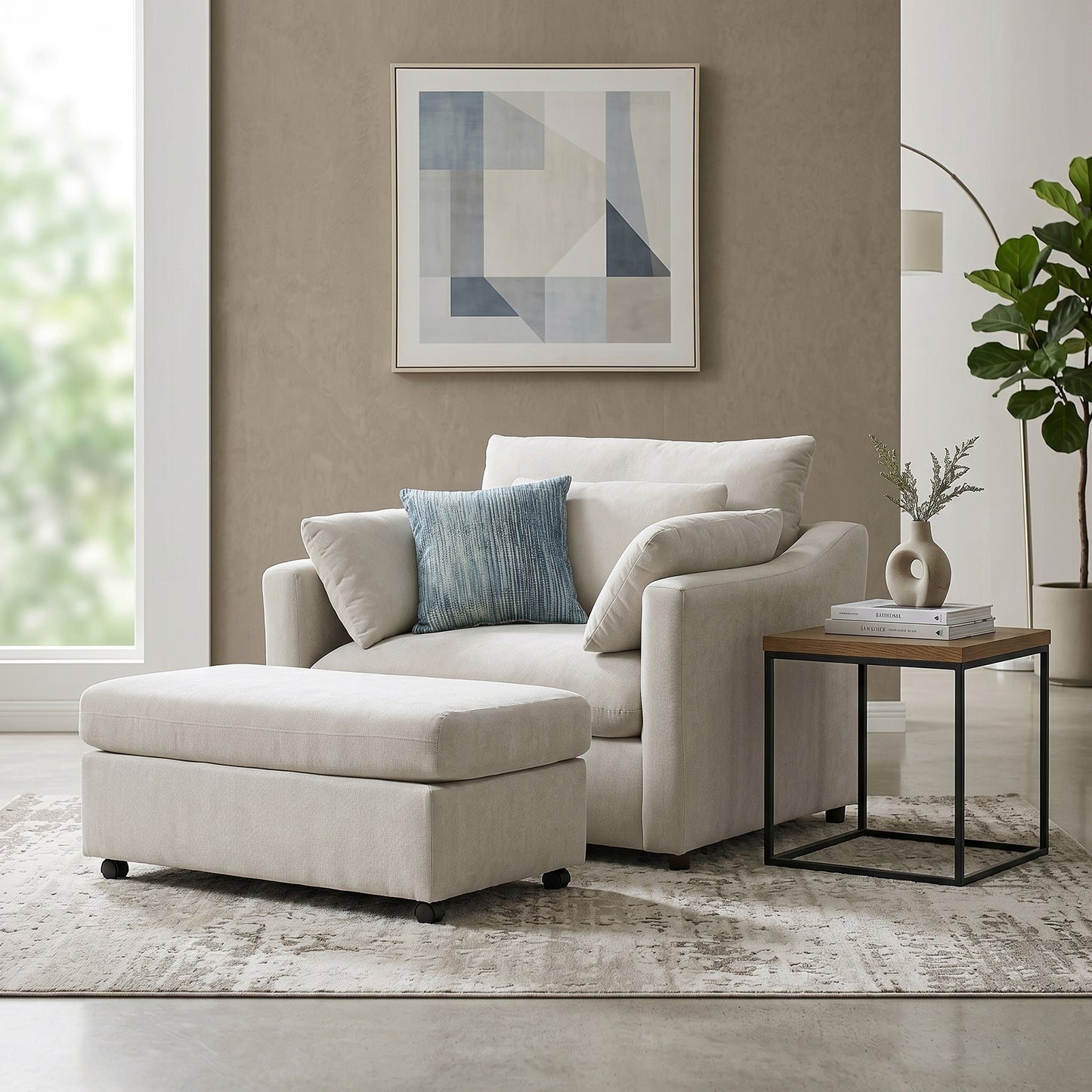 Roundhill Furniture Wilson 2-Piece Living Room Set, Chair and Ottoman