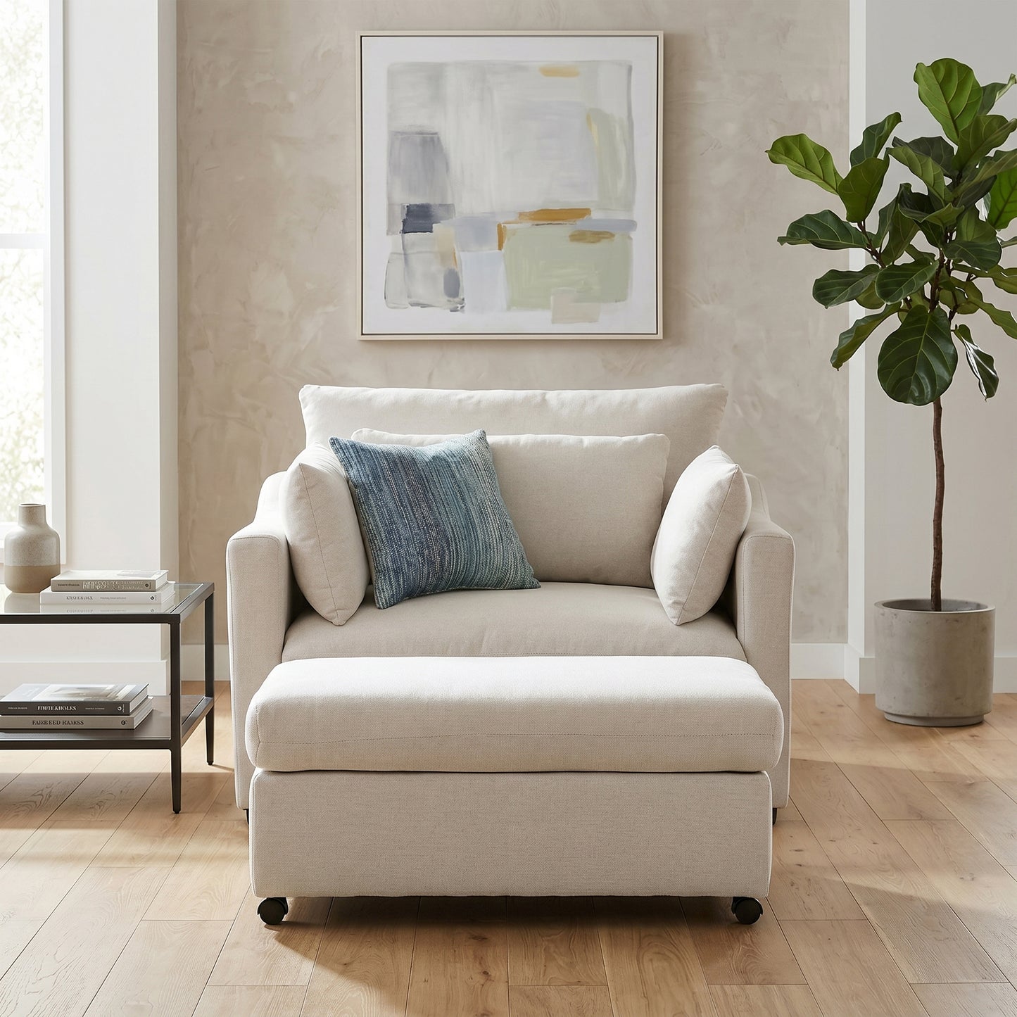 Roundhill Furniture Wilson 2-Piece Living Room Set, Chair and Ottoman