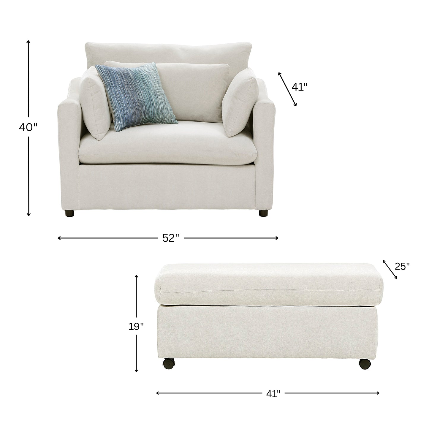 Roundhill Furniture Wilson 2-Piece Living Room Set, Chair and Ottoman