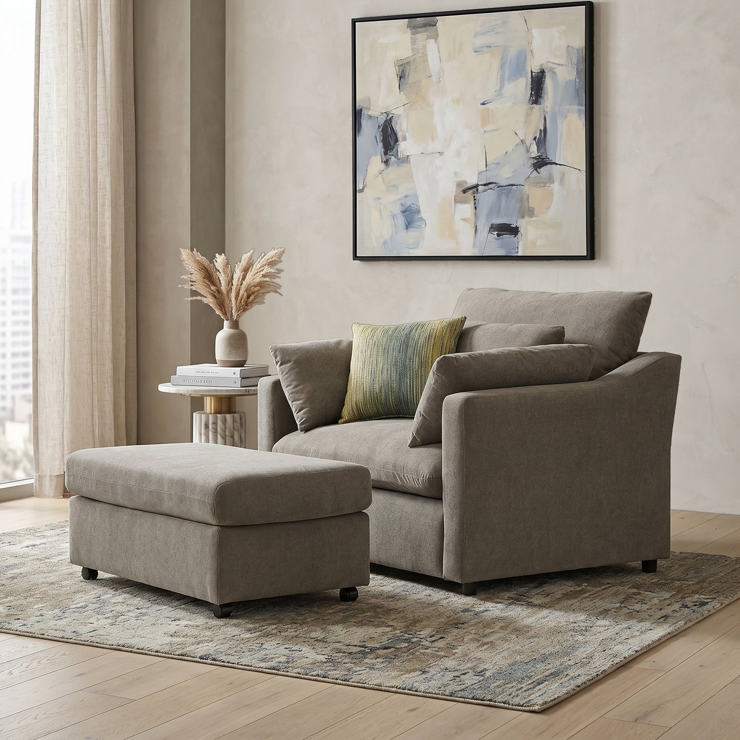 Roundhill Furniture Wilson 2-Piece Living Room Set, Chair and Ottoman