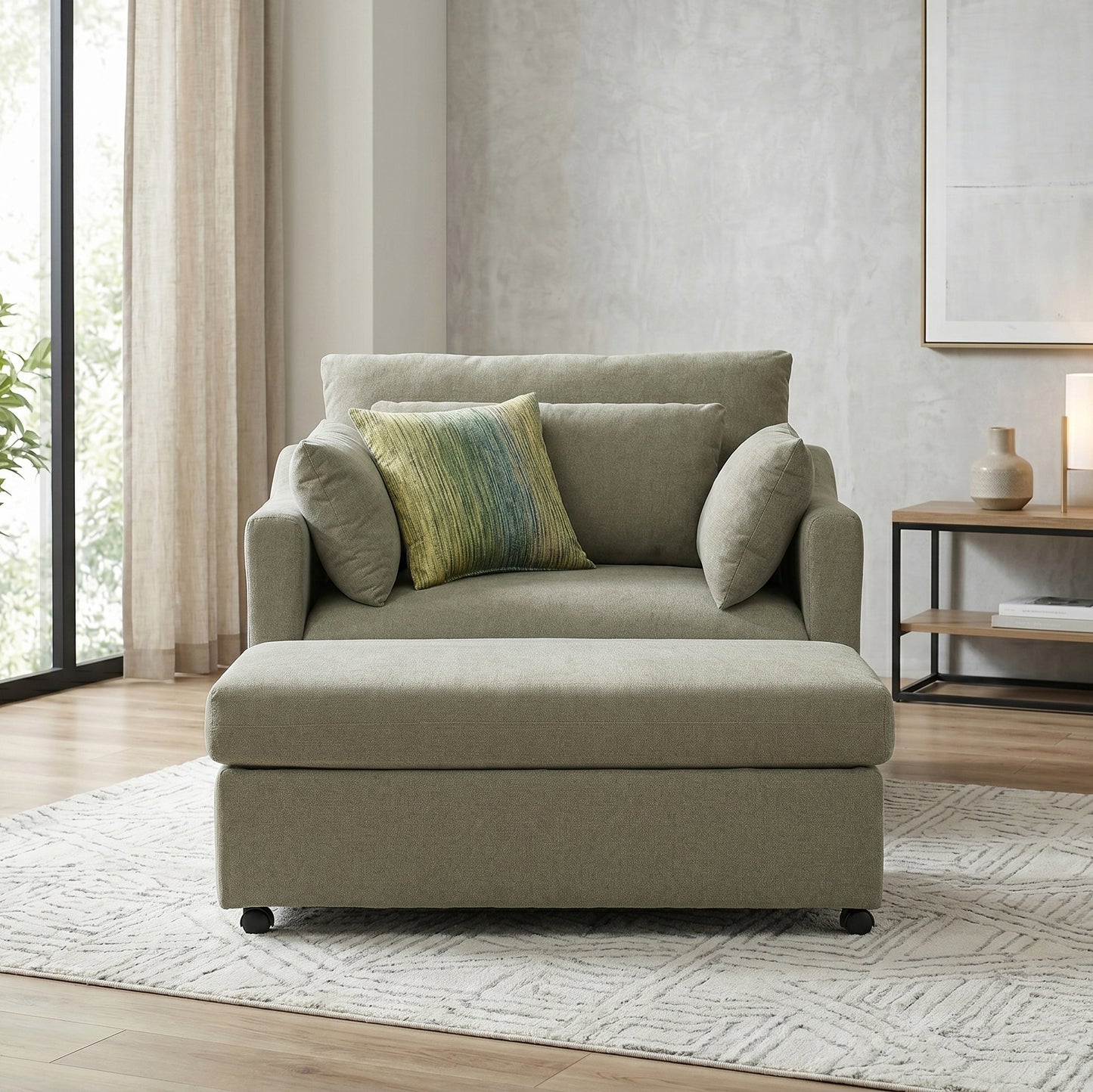 Roundhill Furniture Wilson 2-Piece Living Room Set, Chair and Ottoman