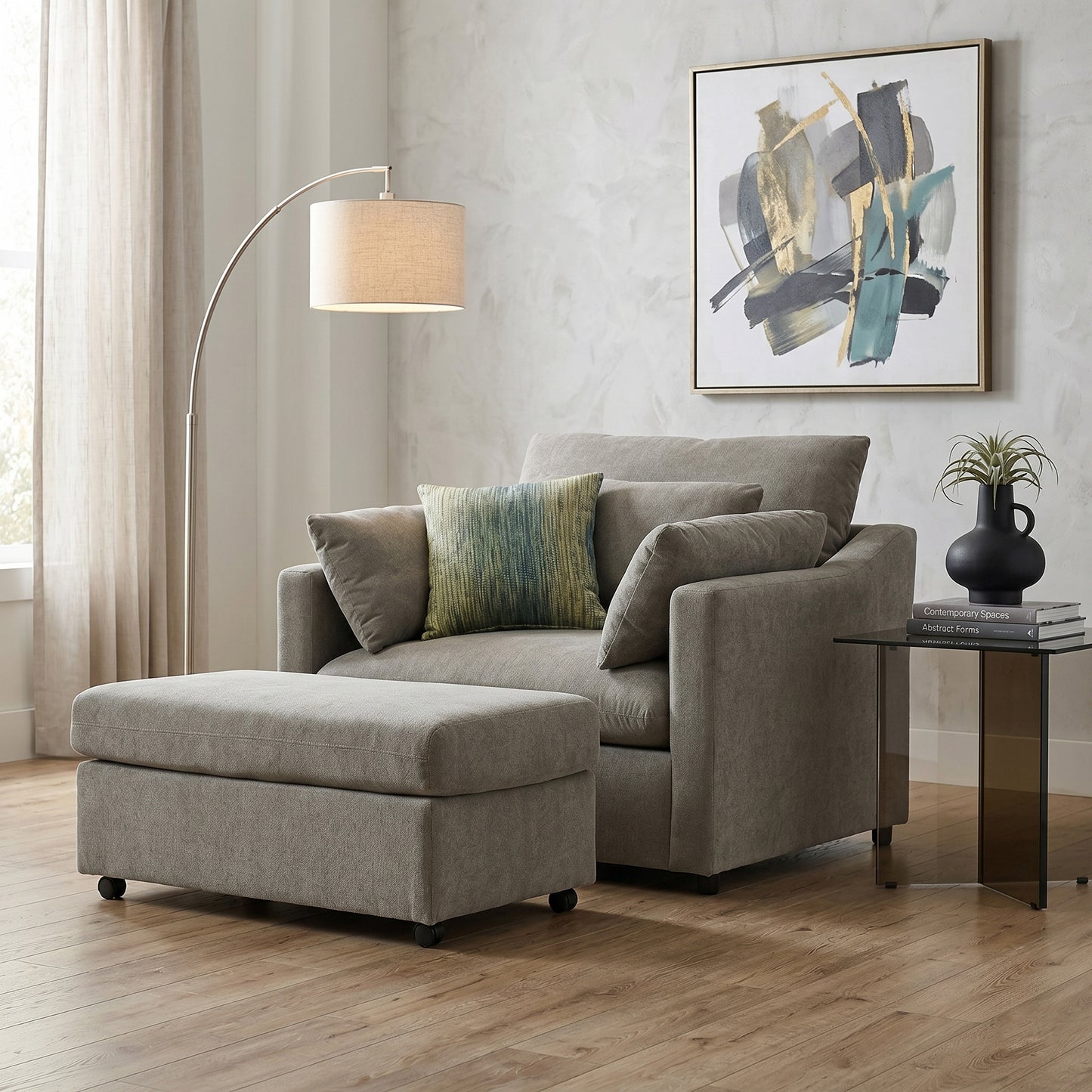 Roundhill Furniture Wilson 2-Piece Living Room Set, Chair and Ottoman