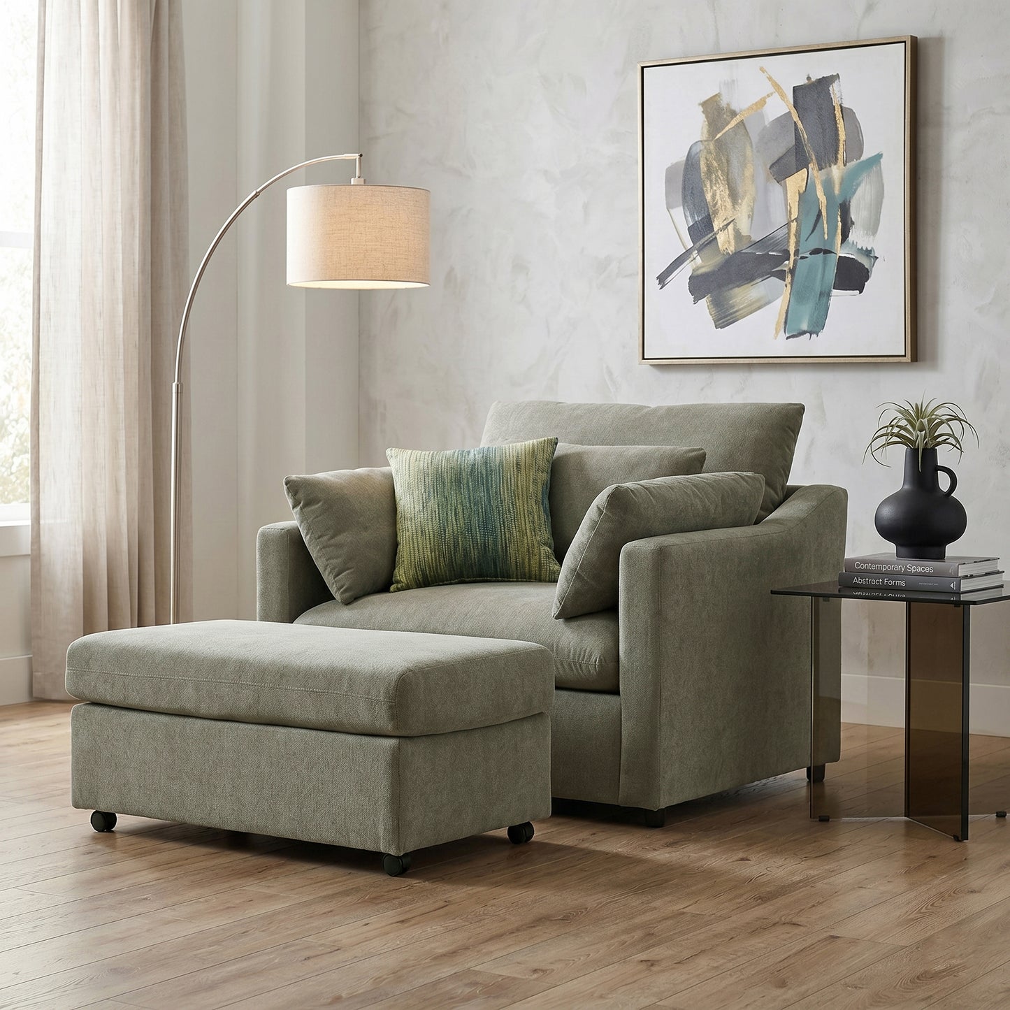 Roundhill Furniture Wilson 2-Piece Living Room Set, Chair and Ottoman