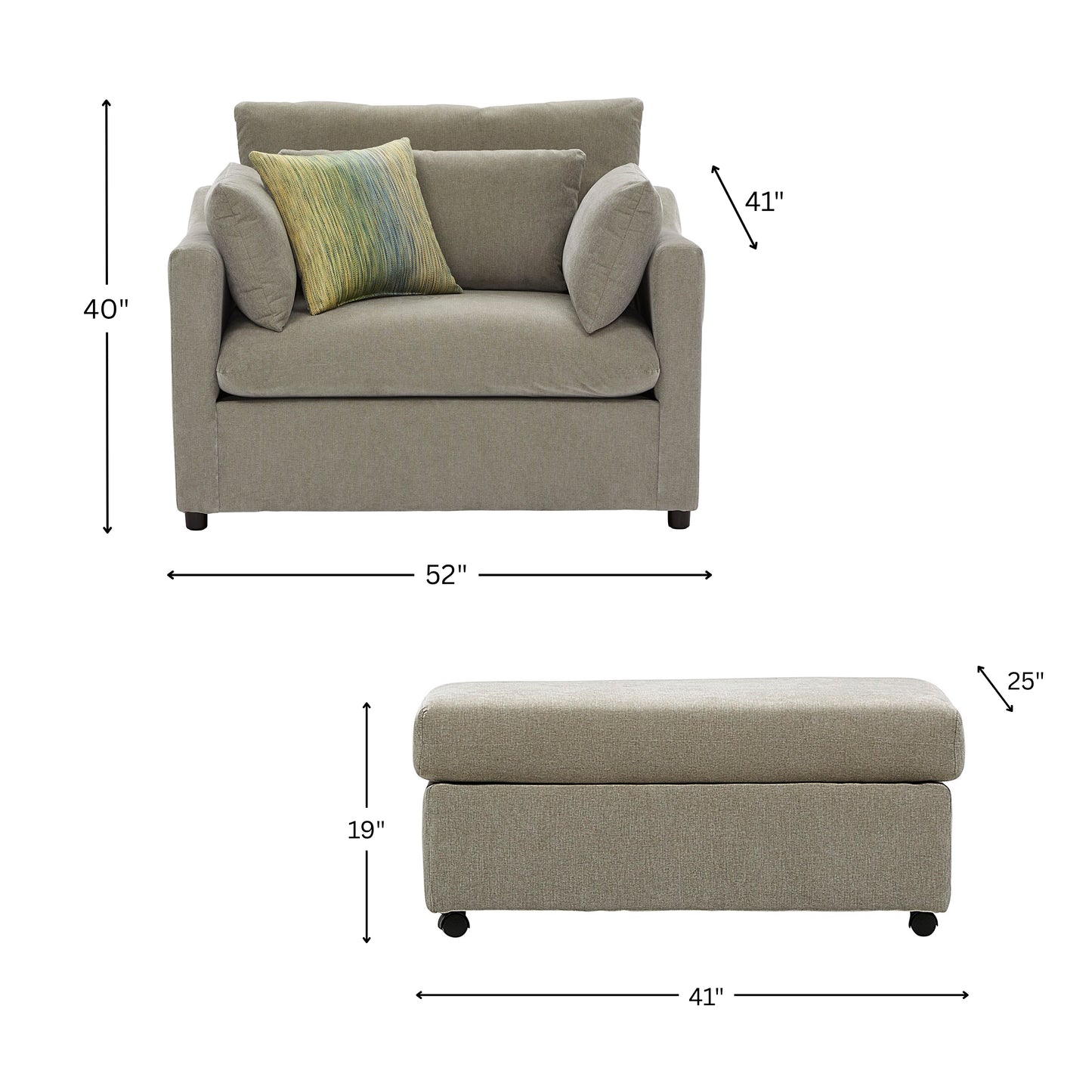 Roundhill Furniture Wilson 2-Piece Living Room Set, Chair and Ottoman