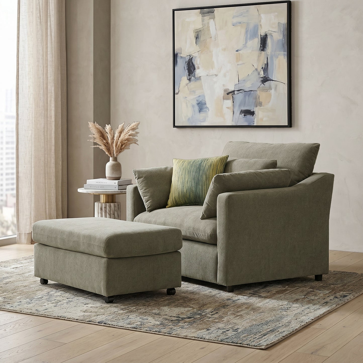 Roundhill Furniture Wilson 2-Piece Living Room Set, Chair and Ottoman