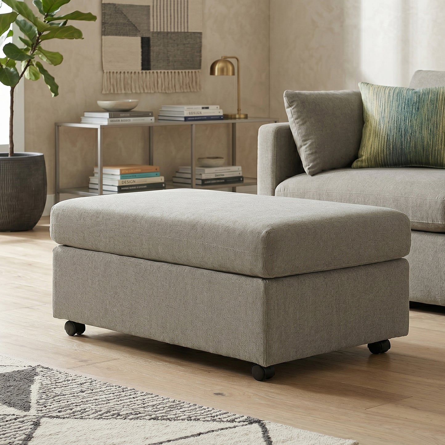 Roundhill Furniture Wilson Contemporary Upholstered Cocktail Ottoman with Casters