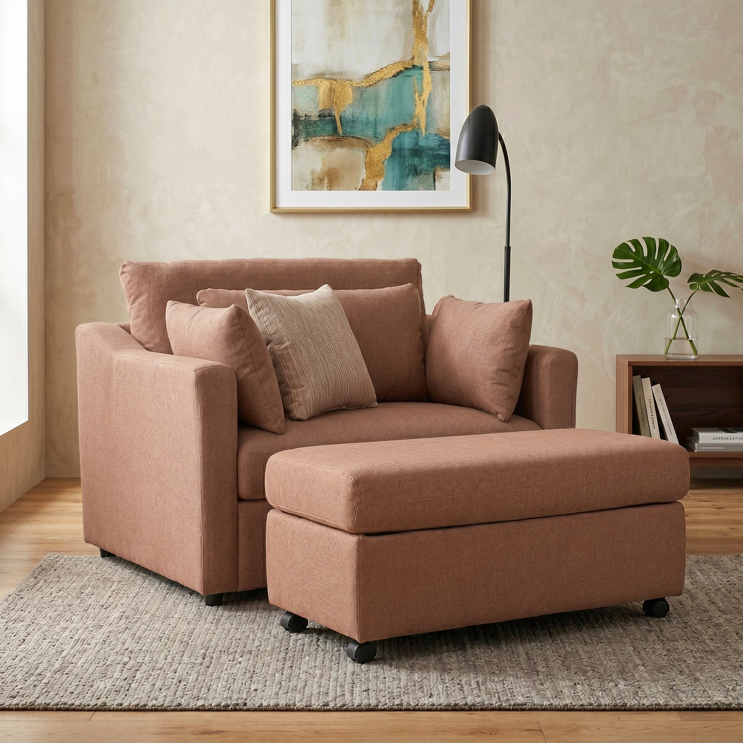 Roundhill Furniture Wilson 2-Piece Living Room Set, Chair and Ottoman