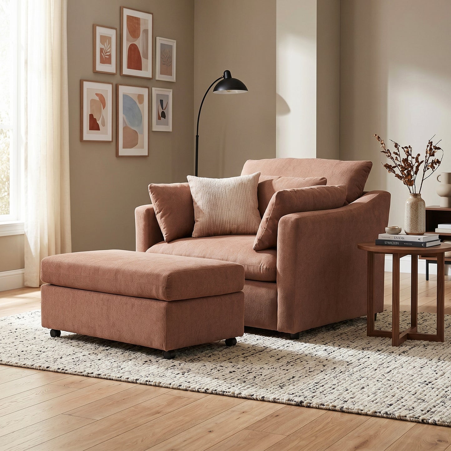 Roundhill Furniture Wilson 2-Piece Living Room Set, Chair and Ottoman