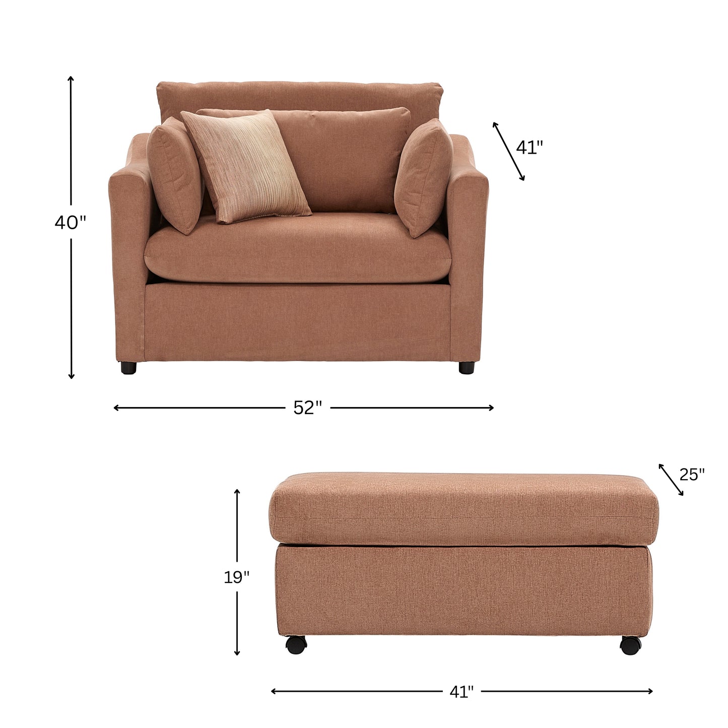 Roundhill Furniture Wilson 2-Piece Living Room Set, Chair and Ottoman