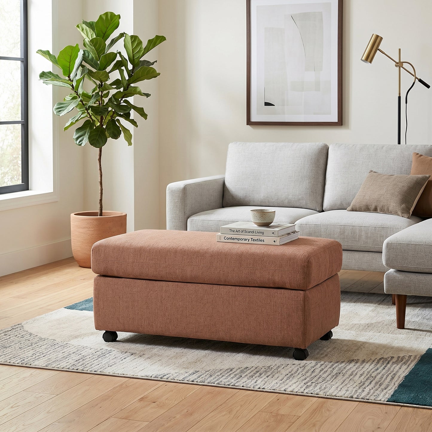 Roundhill Furniture Wilson Contemporary Upholstered Cocktail Ottoman with Casters