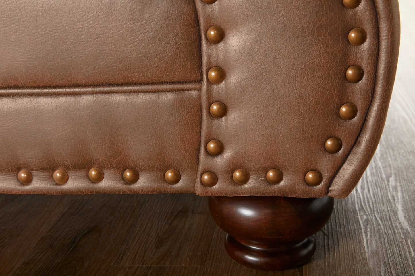 Leinster Faux Leather Armchair with Antique Bronze Nailheads in Jetson Ginger