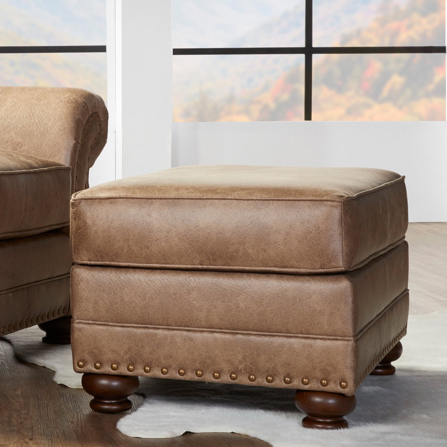 Leinster Faux Leather Arm Chair and Ottoman in Jetson Ginger