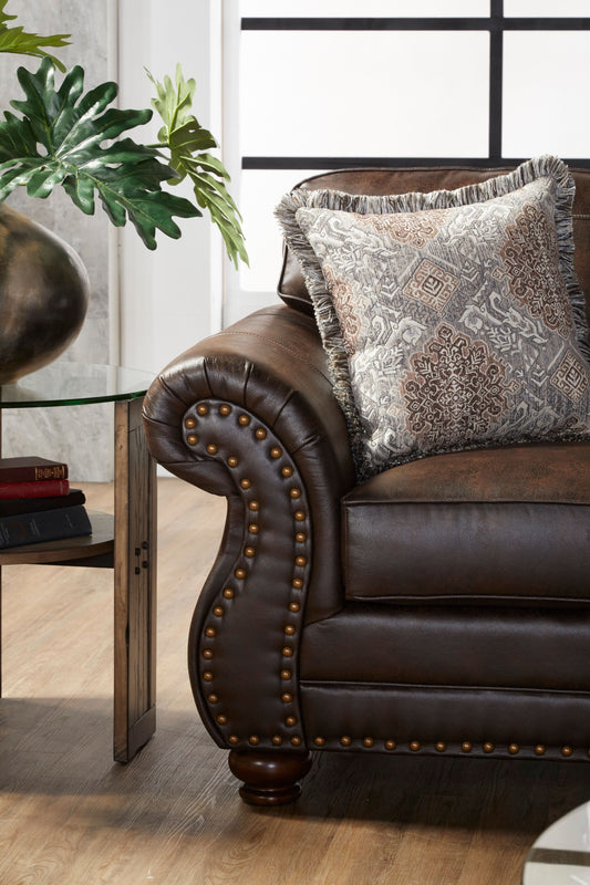 Leinster Faux Leather Upholstered Nailhead Chair and Ottoman in Espresso