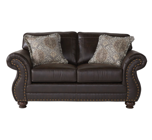 Leinster Faux Leather Upholstered Nailhead Loveseat in Espresso