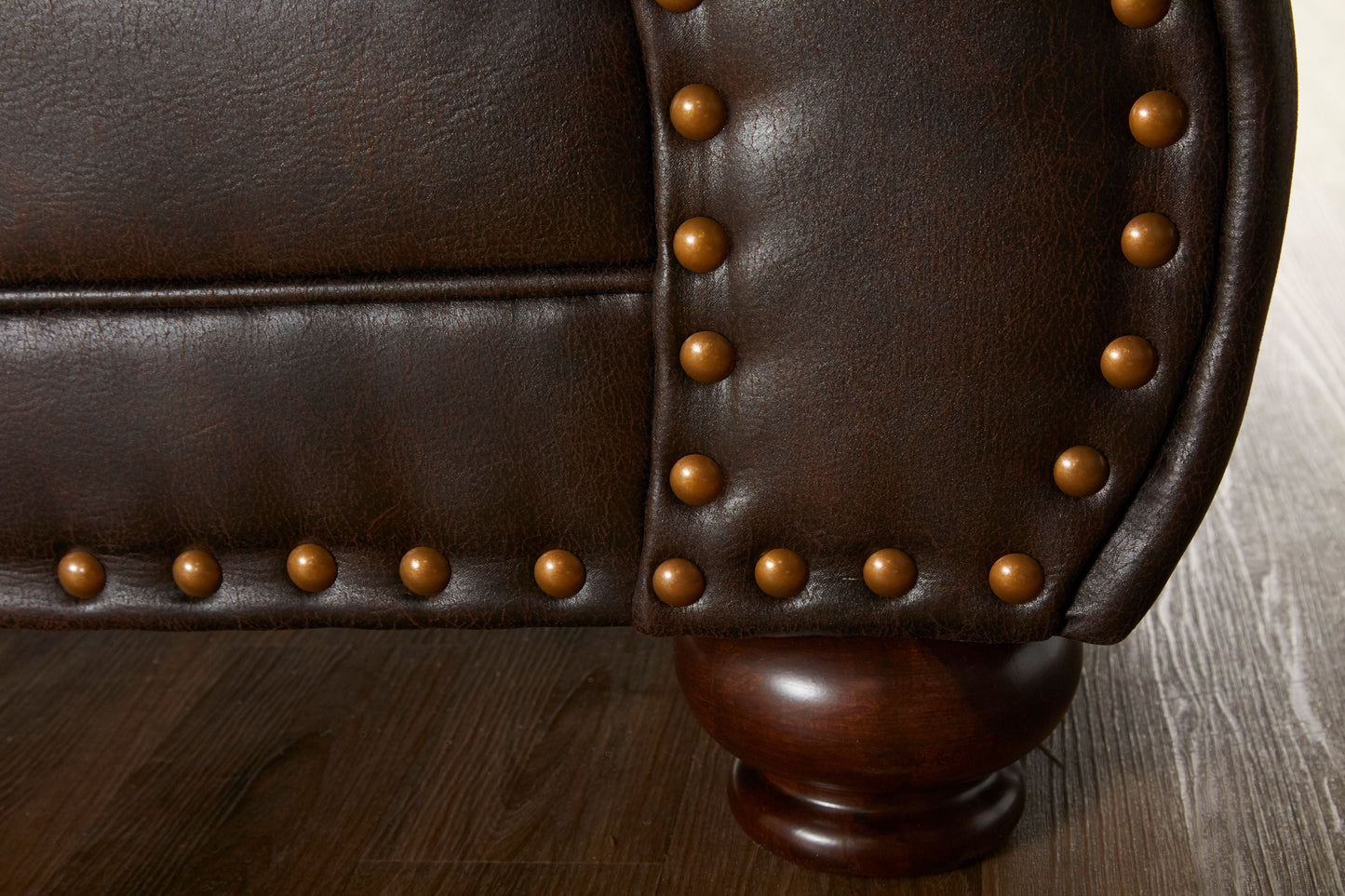 Leinster Faux Leather Upholstered Nailhead Loveseat in Espresso