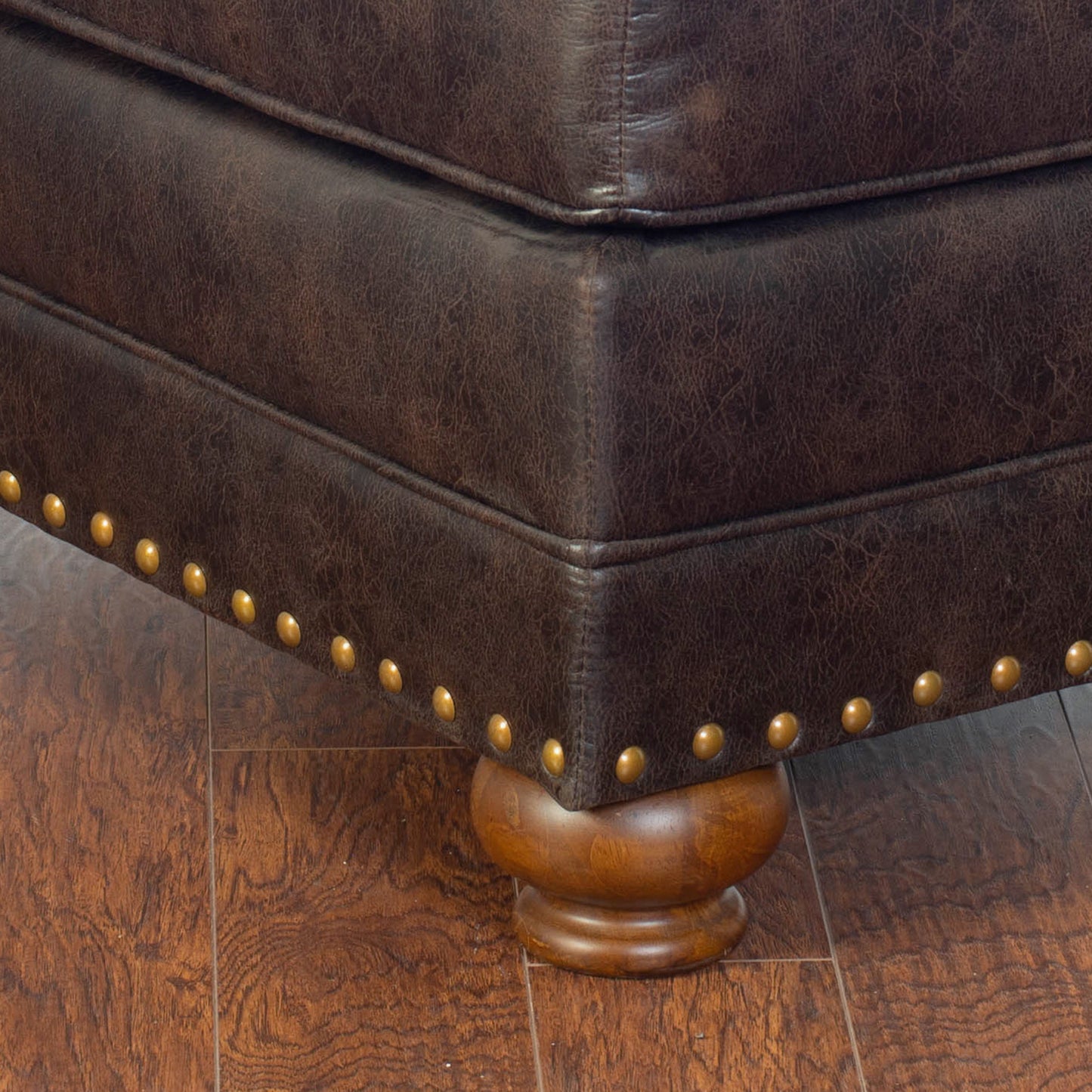 Leinster Faux Leather Upholstered Nailhead Ottoman in Espresso