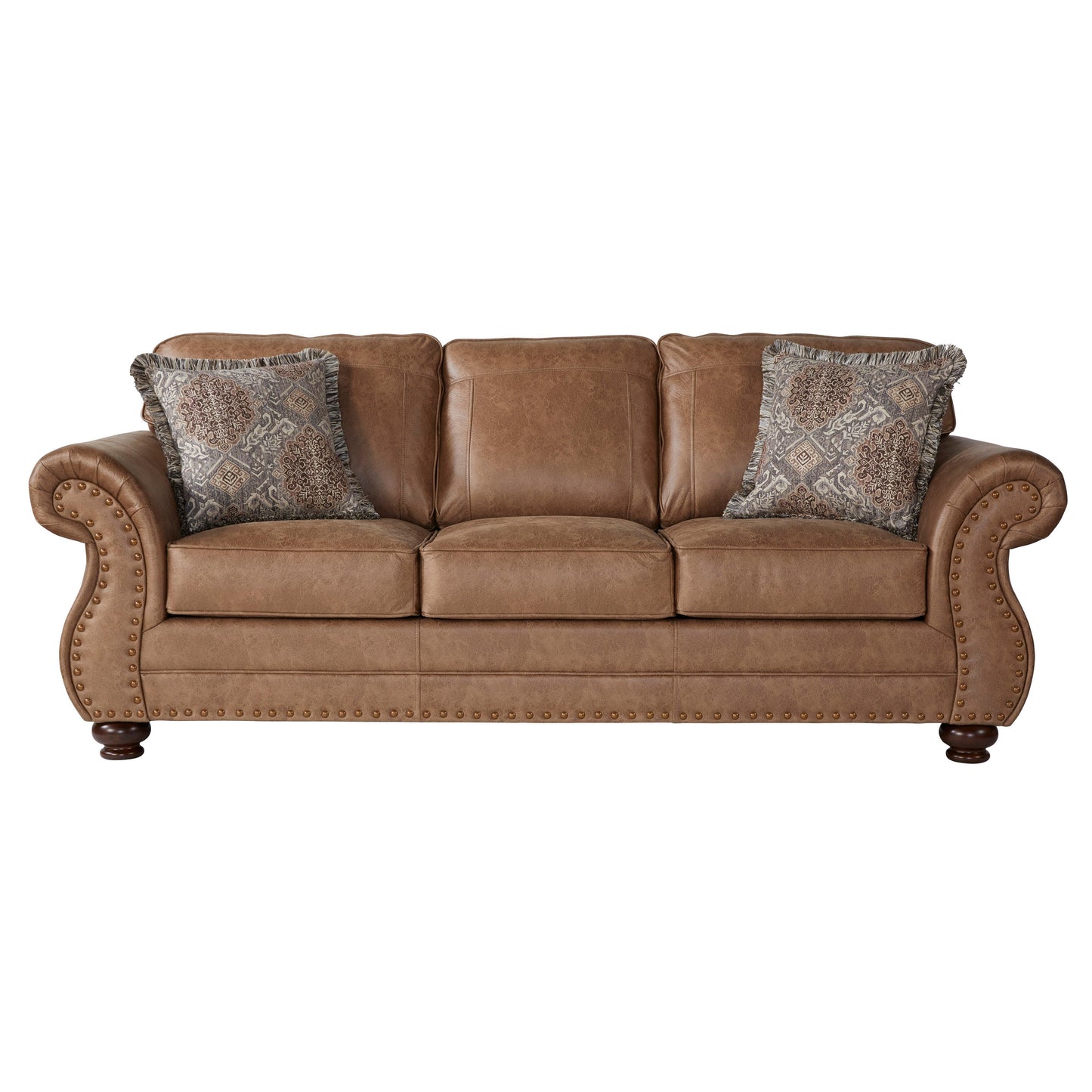 Leinster Faux Leather Living Room Collection with Antique Bronze Nailheads in Jetson Ginger