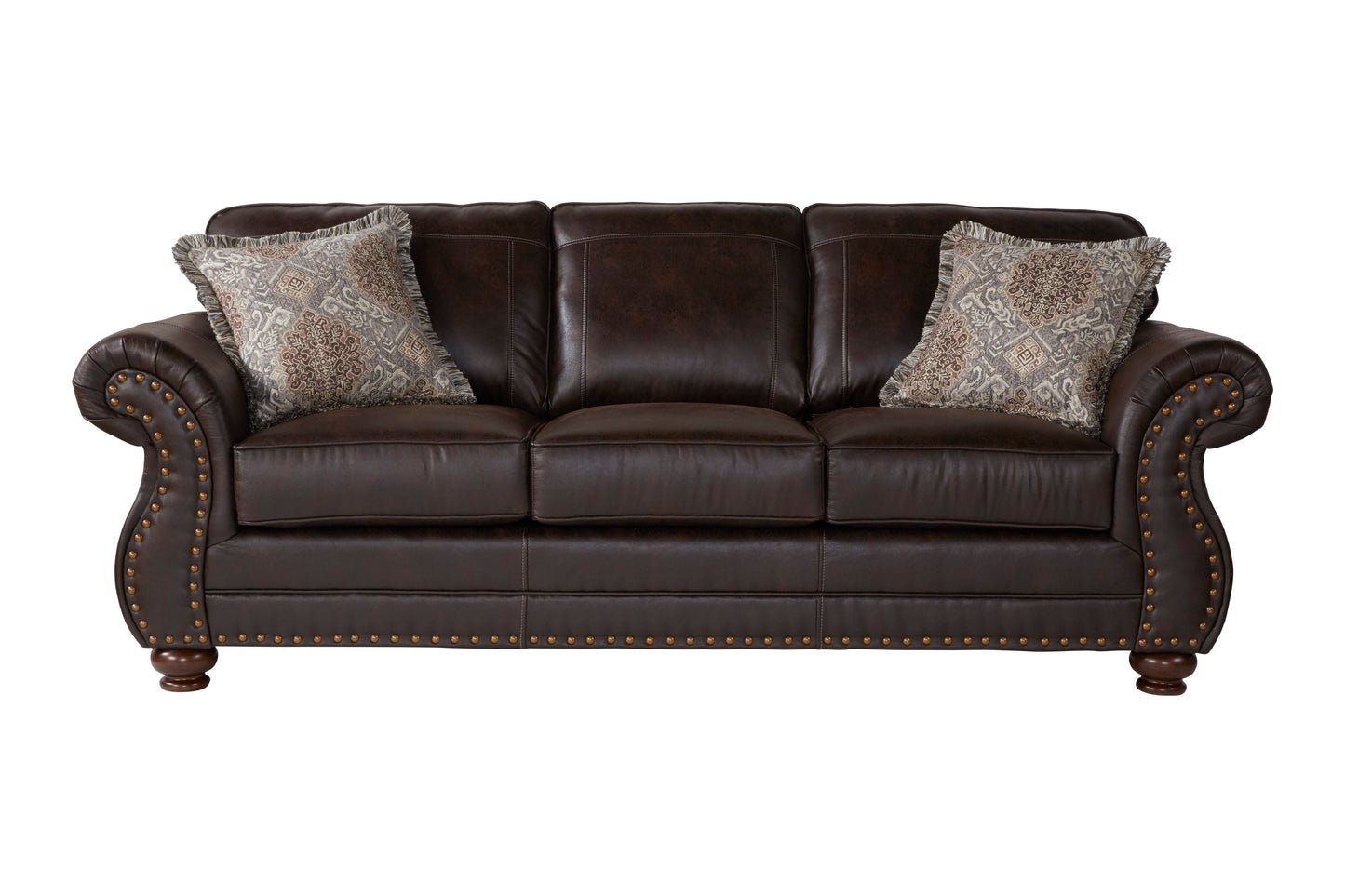 Leinster Faux Leather Upholstered Nailhead Sofa in Espresso