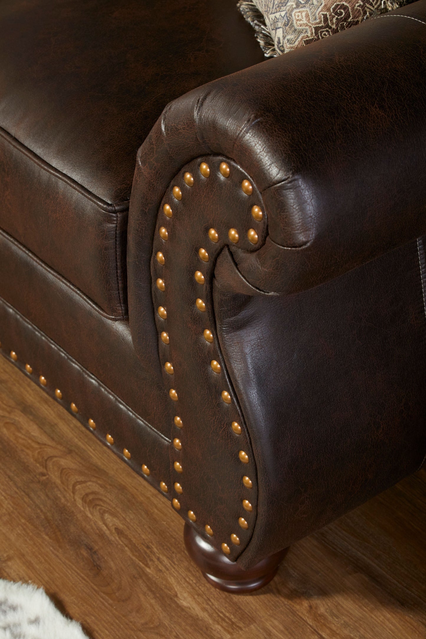 Leinster Faux Leather Upholstered Nailhead Sofa in Espresso