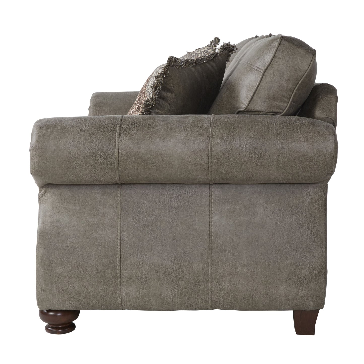 Leinster Faux Leather Upholstered Nailhead Loveseat in Stone Gray