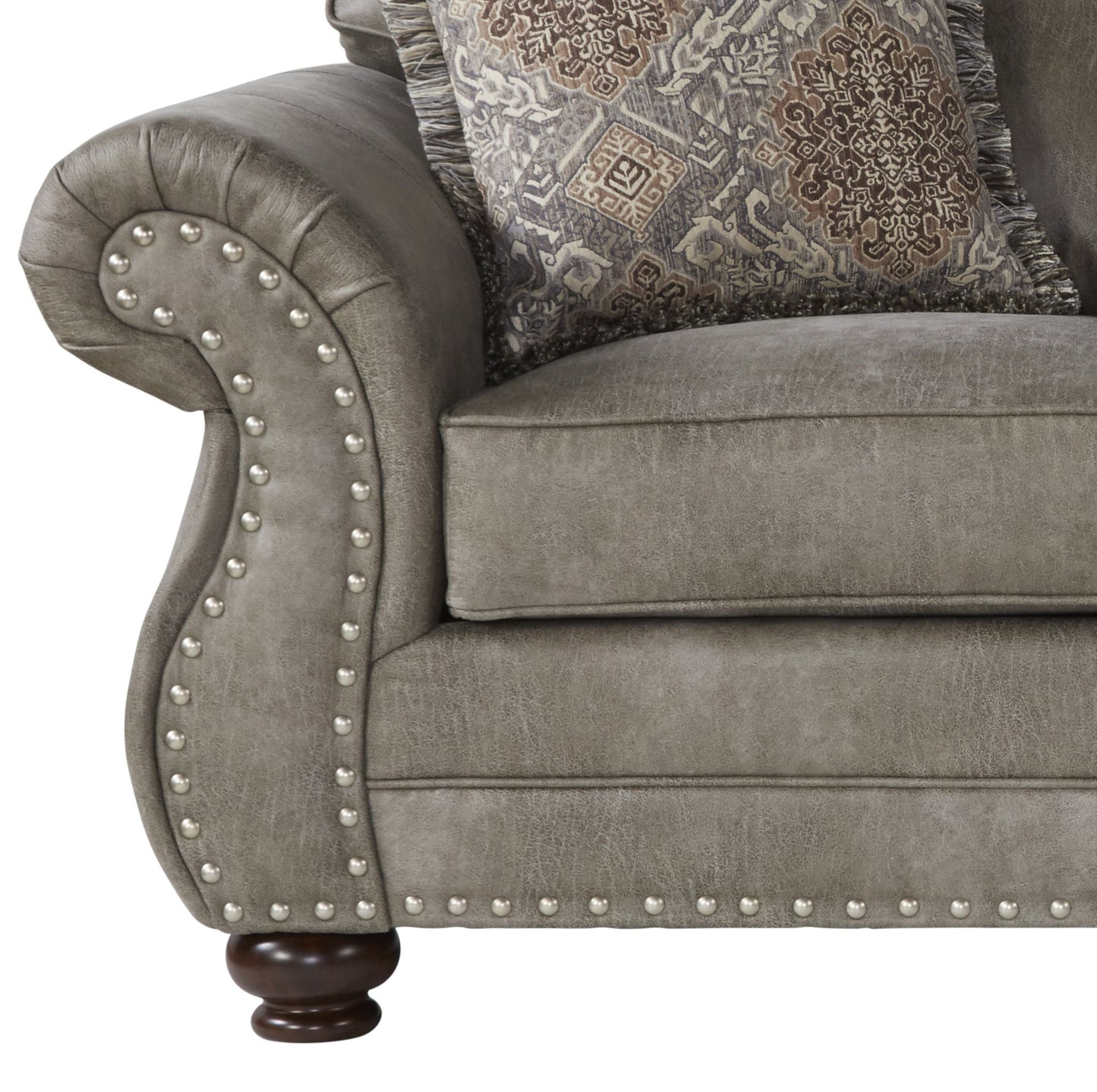 Leinster Faux Leather Upholstered Nailhead Loveseat in Stone Gray