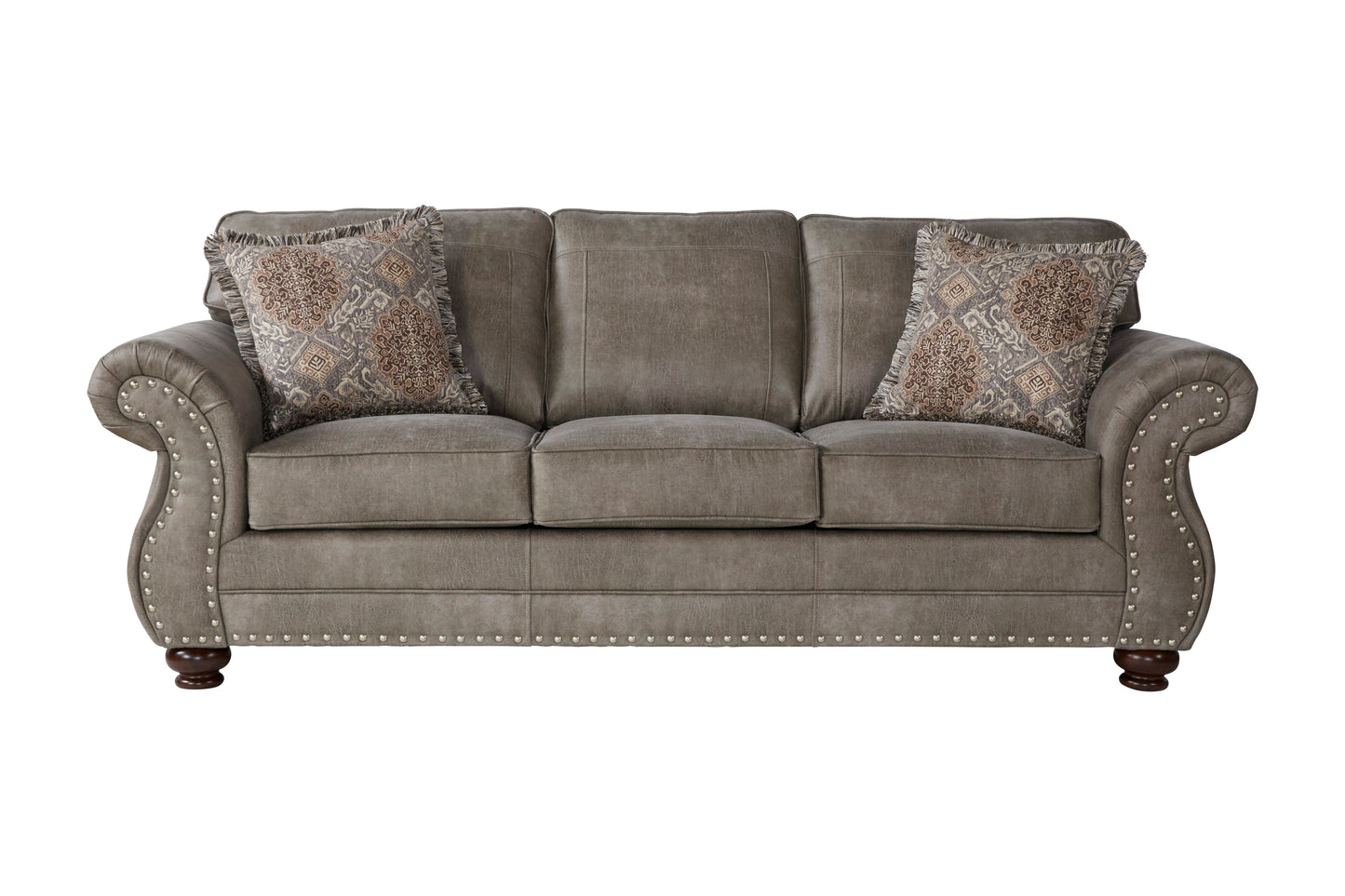 Leinster Faux Leather Upholstered Nailhead Living Room Collection in Stone Gray