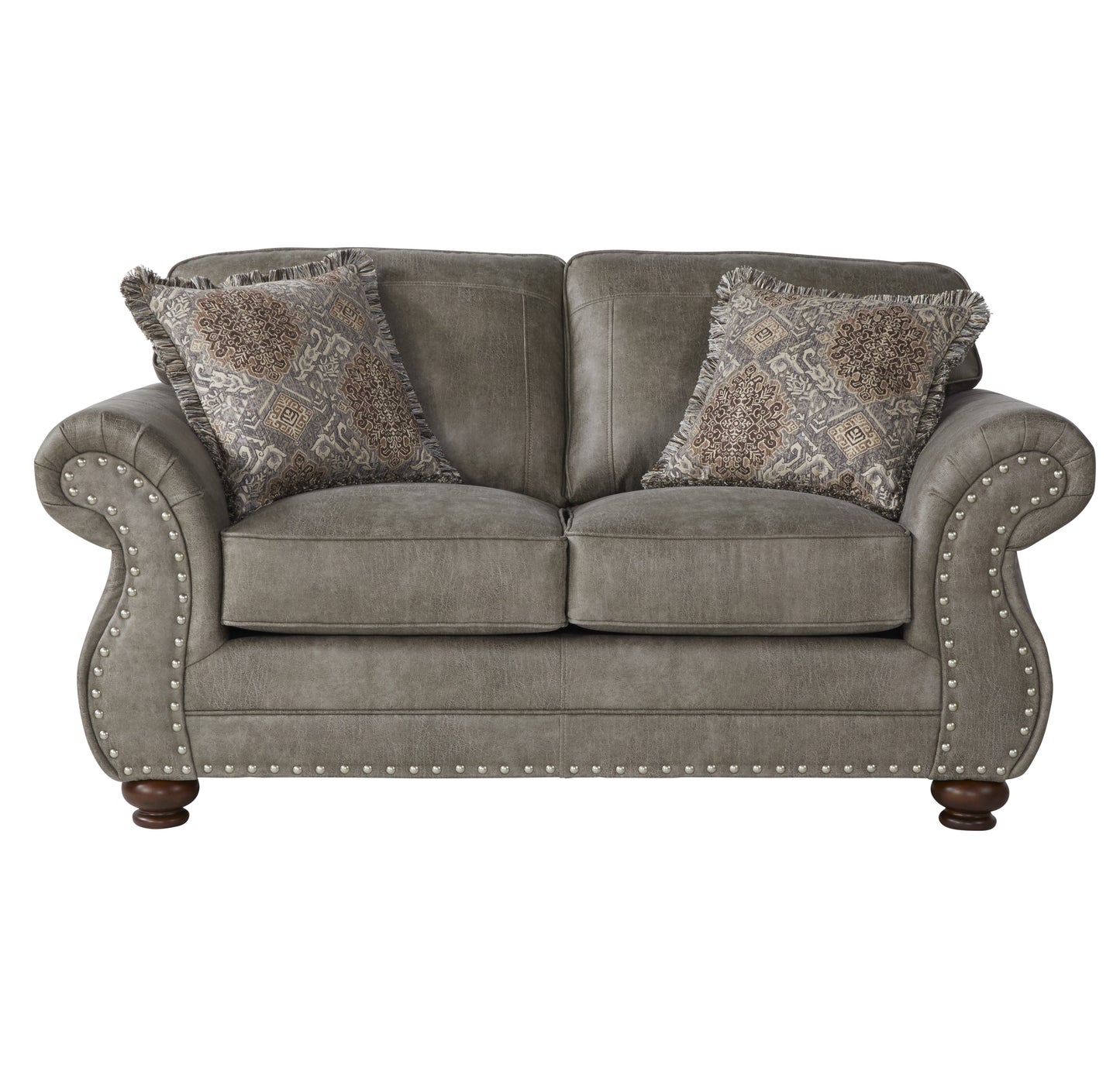 Leinster Faux Leather Upholstered Nailhead Living Room Collection in Stone Gray