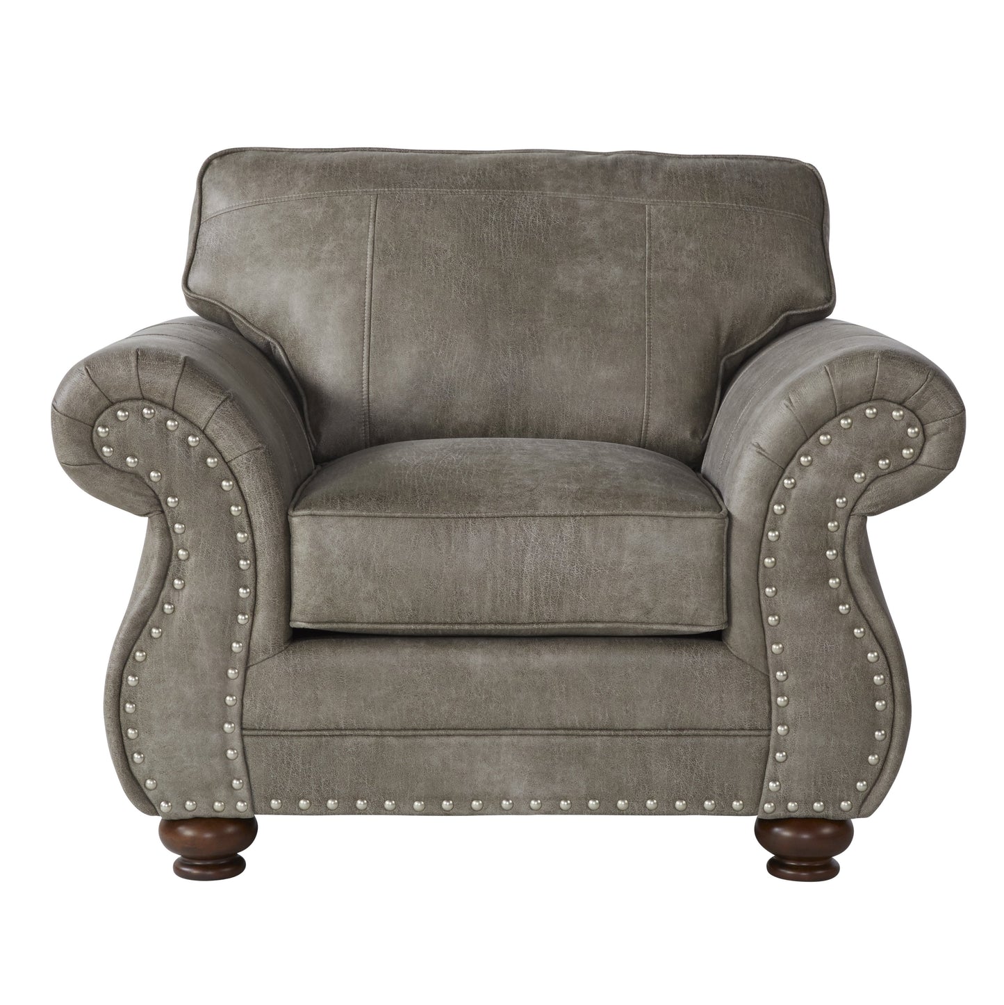 Leinster Faux Leather Upholstered Nailhead Living Room Collection in Stone Gray