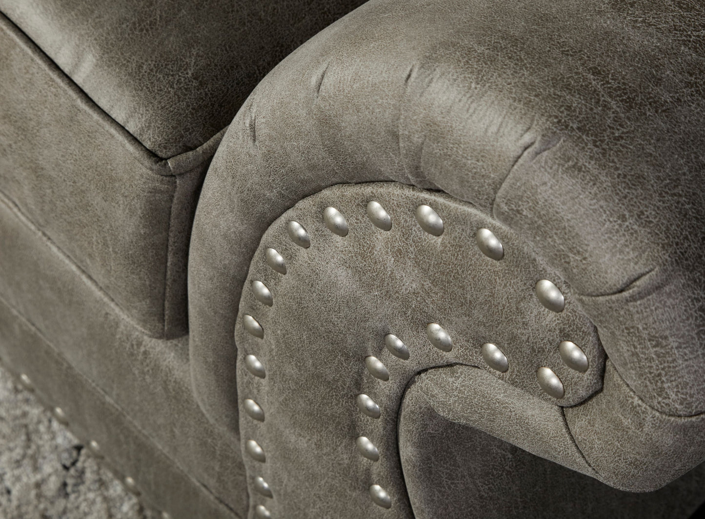 Leinster Faux Leather Upholstered Nailhead Sofa in Stone Gray