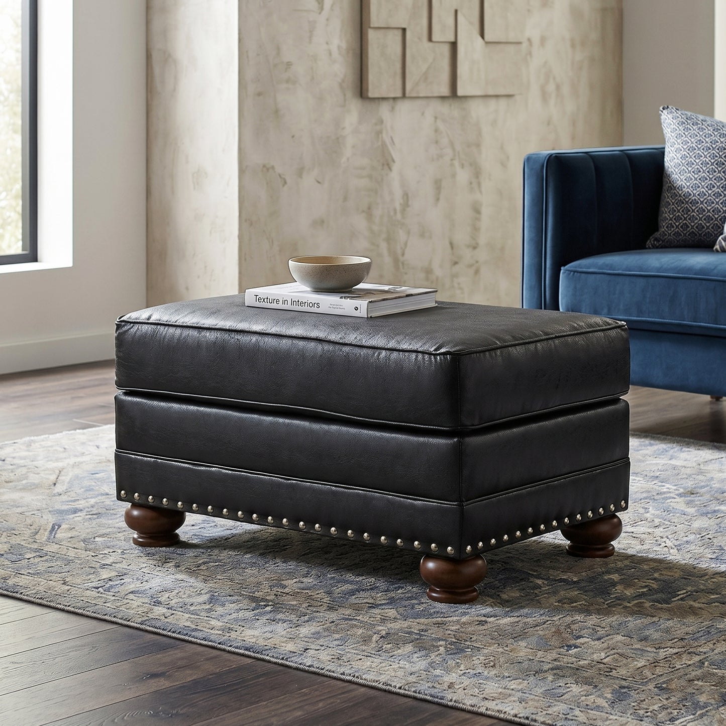 Roundhill Furniture Leinster 2-Piece Living Room Set, Chair and Ottoman, Black