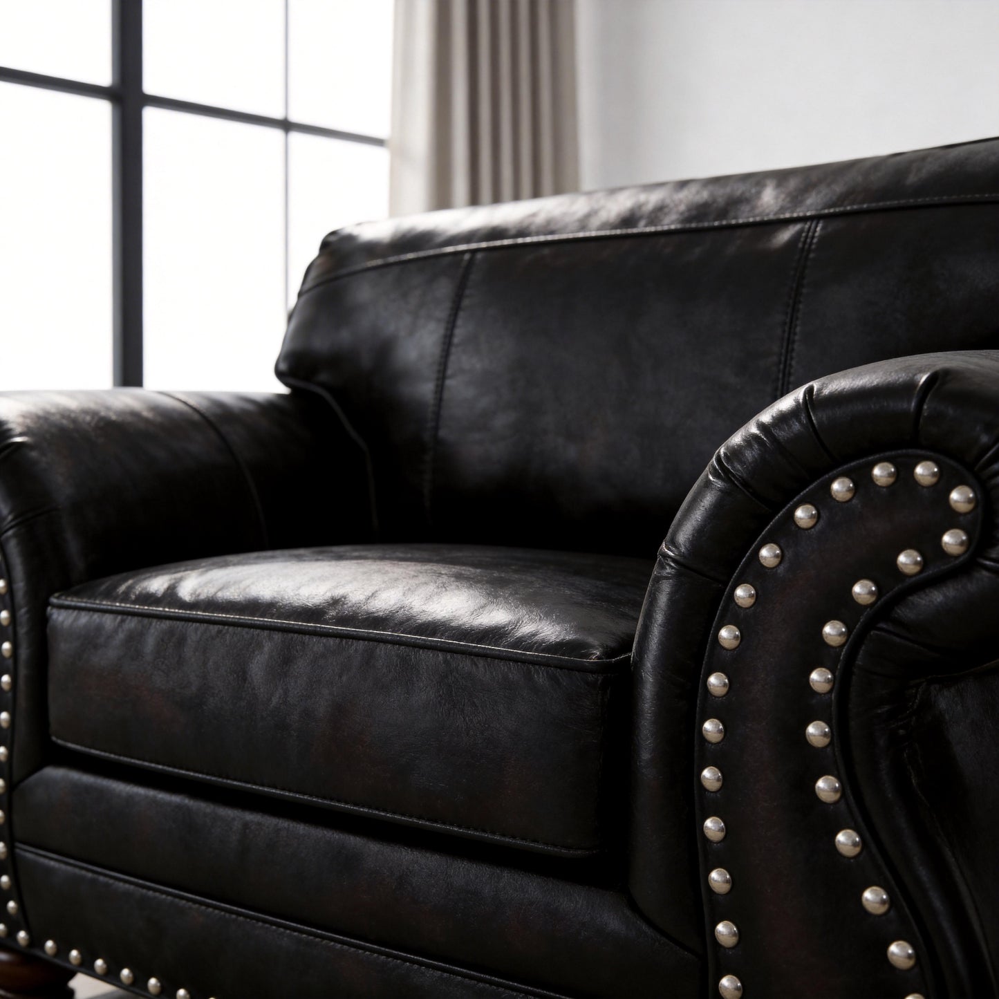 Roundhill Furniture Leinster 2-Piece Living Room Set, Chair and Ottoman, Black