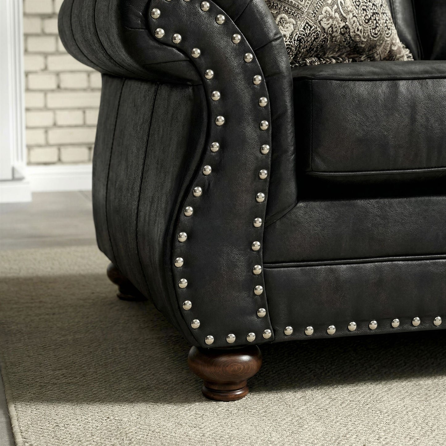 Roundhill Furniture Leinster 2-Piece Living Room Set, Chair and Ottoman, Black