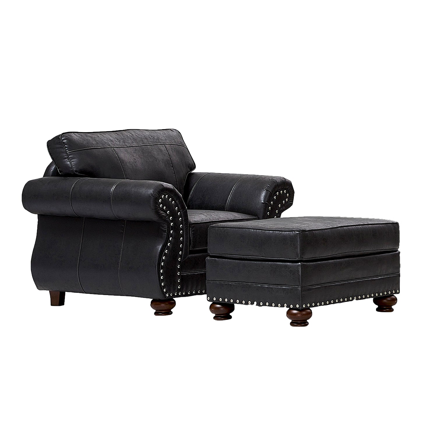 Roundhill Furniture Leinster 2-Piece Living Room Set, Chair and Ottoman, Black