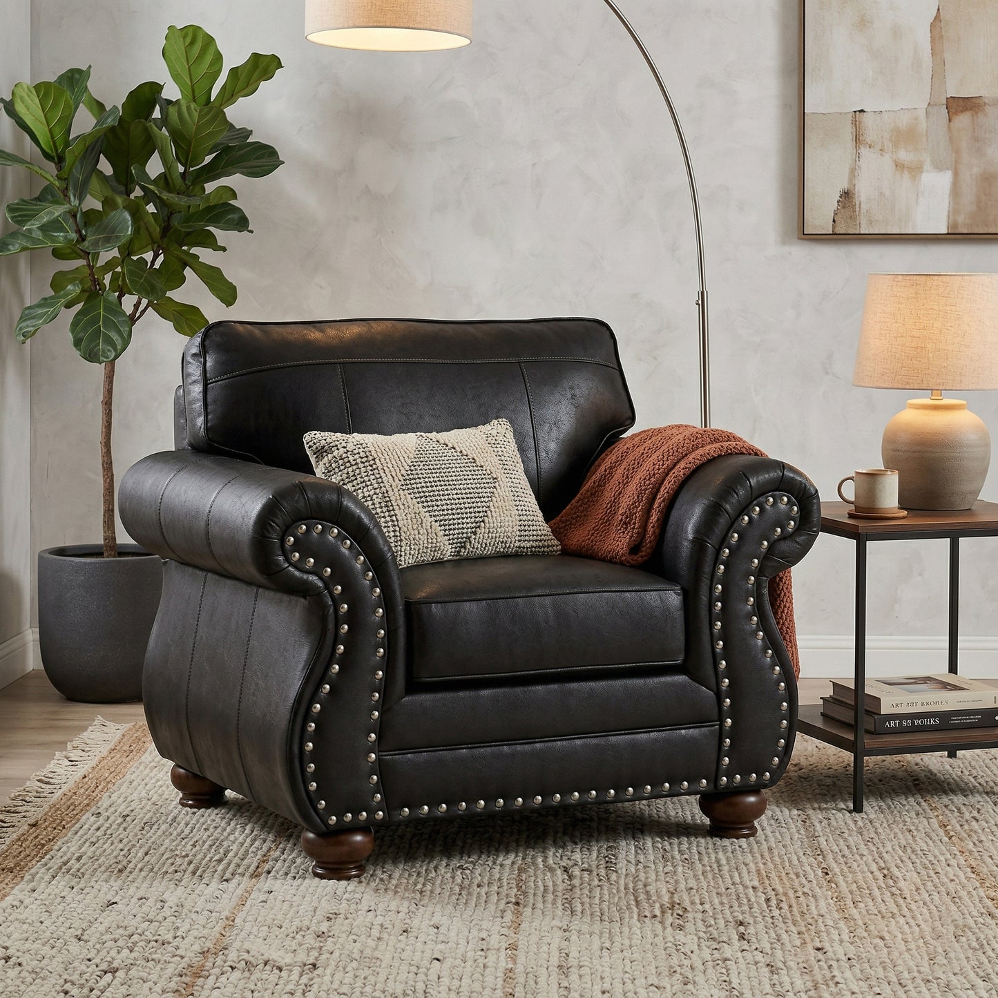 Roundhill Furniture Leinster Faux Leather Upholstered Nailhead Chair, Black