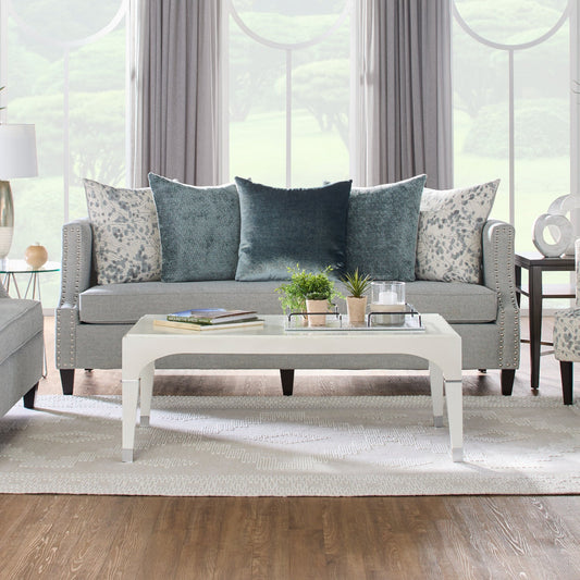 Roundhill Furniture Nari Modern Pillow Back Fabric Sofa, Moondance Mist