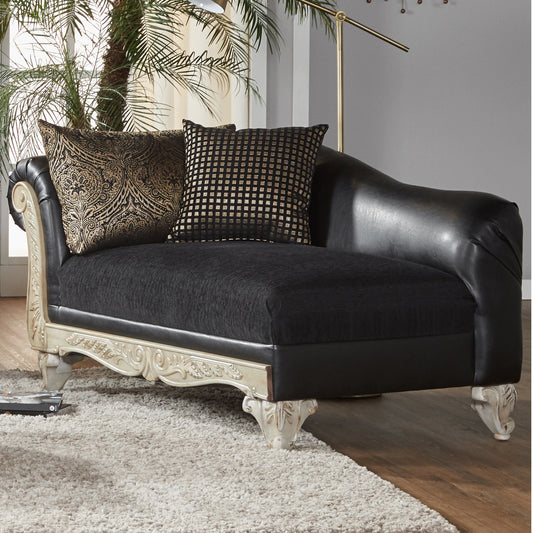 San Marino Wood Frame Faux Leather Chaise Lounge in Ebony