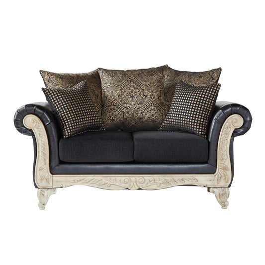 San Marino Wood Frame Faux Leather Loveseat in Ebony